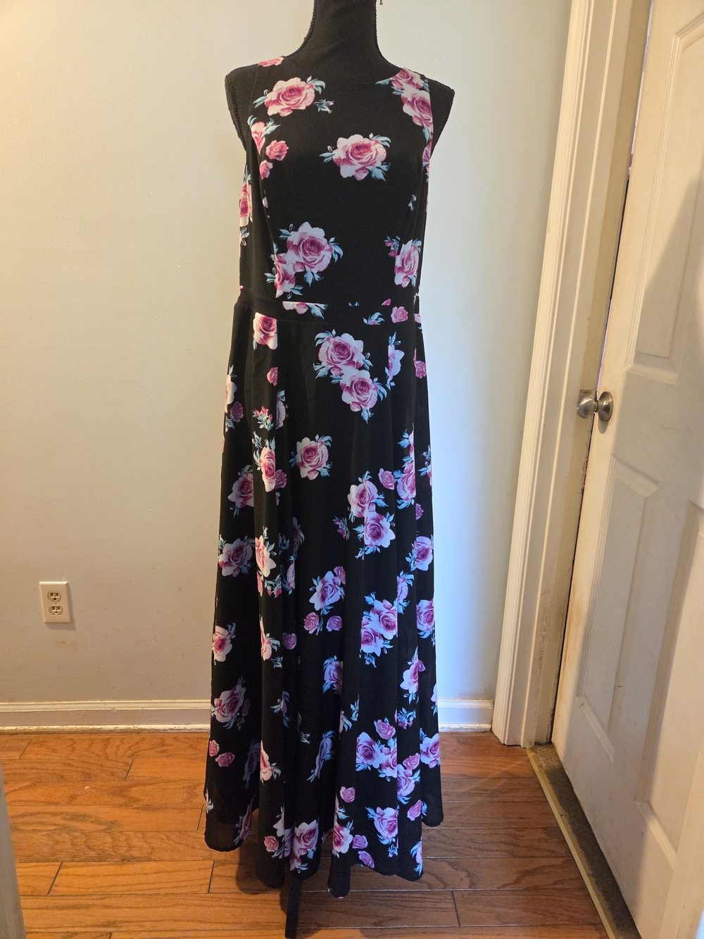torrid Black Maxi Dress with Pink Rose Print